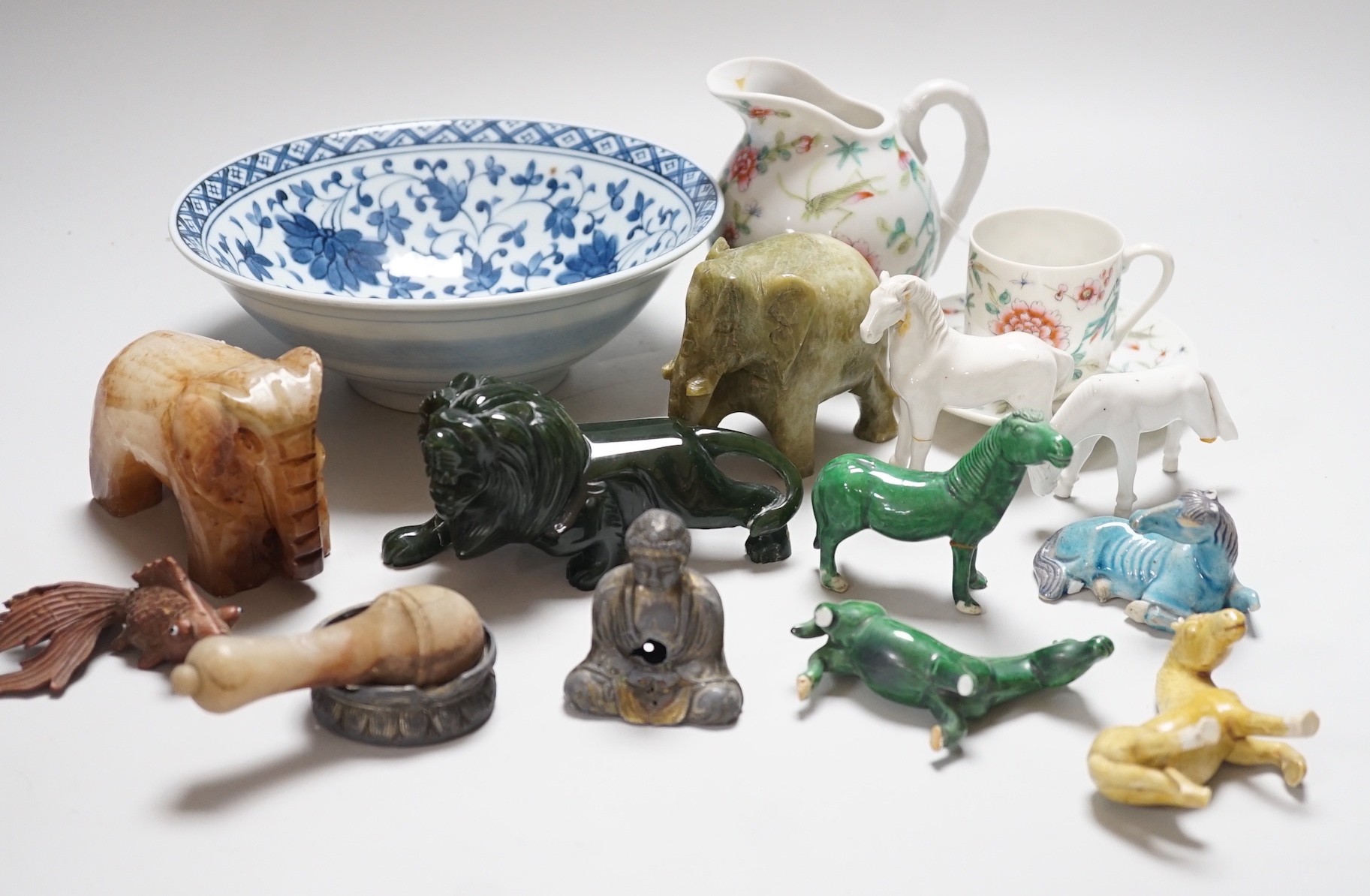 A collection of Chinese ceramic and hardstone figures etc